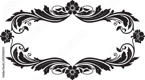 Ornate black floral frame, elegant border design, vector illustration, decorative element