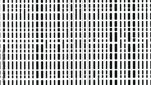 Abstract seamless pattern composed of vertical black dashed lines and rectangles on a white background for texture.