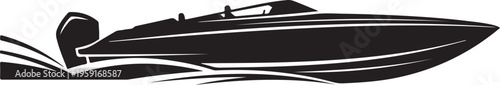 Speedboat, boat, vector, black, silhouette, illustration, graphic, nautical, transportation