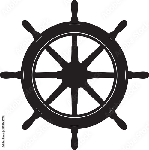 Ship wheel, steering wheel, nautical icon, black vector