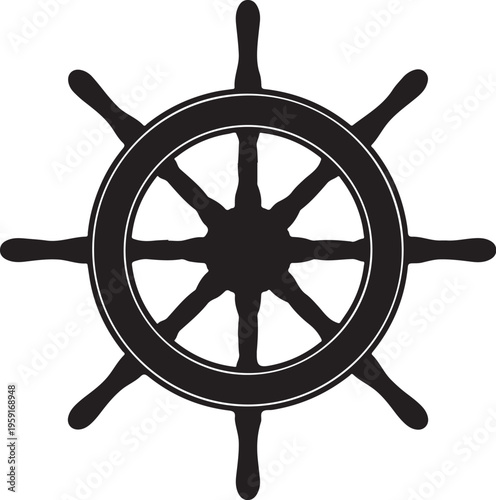 Ship wheel, steering wheel, nautical icon, black vector