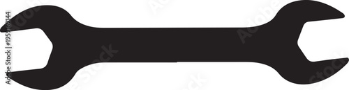 Black wrench icon, tool symbol, repair equipment, mechanical vector