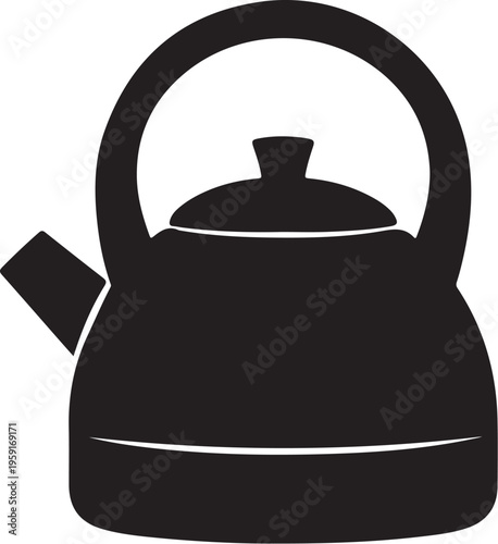 Black kettle icon, vector tea kettle, kitchen utensil, cooking symbol