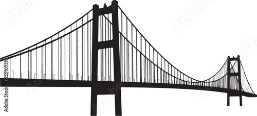 suspension bridge, black silhouette, vector illustration, iconic landmark