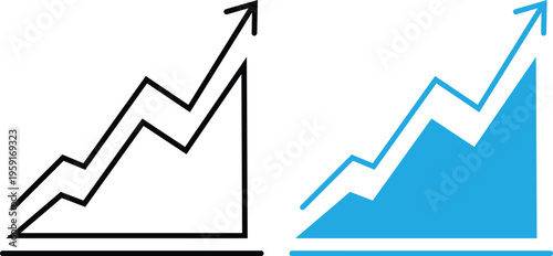 Line graph with arrow icon representing business growth trend financial analysis and data visualization isolated on transparent background.