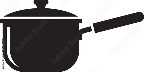 Black pot with lid, cooking pan icon, kitchen utensil, cookware symbol