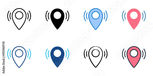 GPS icons set multiple style collection. Editable stroke 
