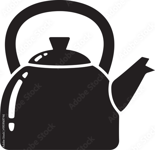 Black kettle icon, tea pot symbol, kitchen utensil, cooking element, vector graphic