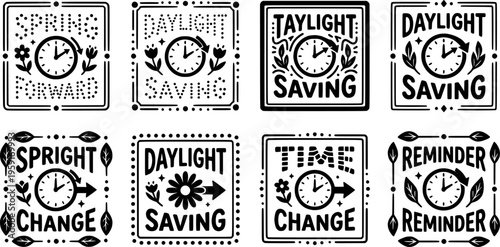 Spring Forward Daylight Saving Time March 8 2026 Collage Style Banner Clock Change Time Adjustment Set

