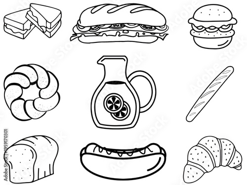 ベーカリー＆ドリンク 線画セット