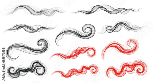 Abstract Smoke Swirls and Wisps Collection - Red and Grey