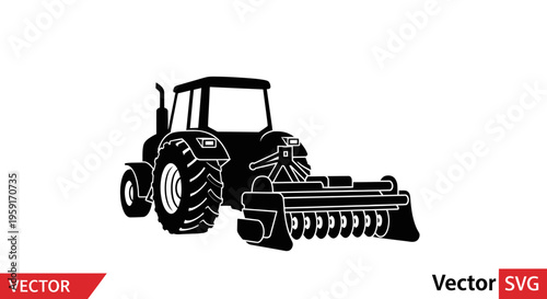 Tractor with Rotary Tiller Attachment - Agricultural Machinery Icon