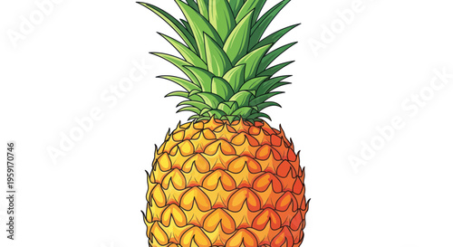 Vibrant Pineapple Fruit Illustration with Green Leaves on White Background