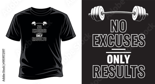 Gym t-shirt design with barbell and motivational text for fitness enthusiasts vector art print templet