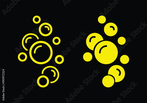 Soap bubbles icon. Foam bubble symbol. Sparkling water vector illustration. Fizzy soda drops sign. Oxygen sphere pictogram. Clean wash suds concept. Blue blowing bubbles icon set.