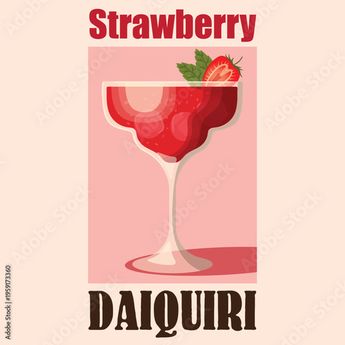 poster, drink, vector, strawberry, daiquiri, alkohol cocktail, bunner, menu