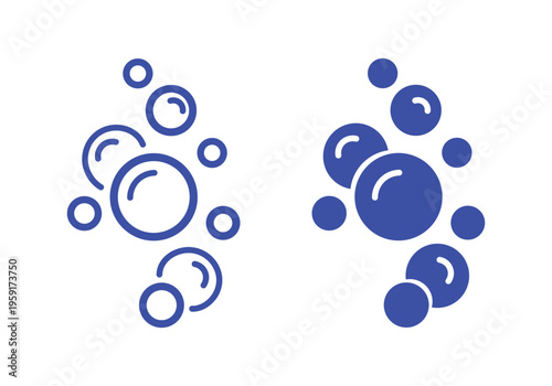 Soap bubbles icon. Foam bubble symbol. Sparkling water vector illustration. Fizzy soda drops sign. Oxygen sphere pictogram. Clean wash suds concept. Blue blowing bubbles icon set.