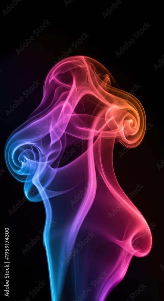 Obraz premium Ethereal smoke pattern forming an artistic, dynamic texture. Smooth flowing lines in vibrant gradient colors capture light and motion, magenta, mystical, modern
