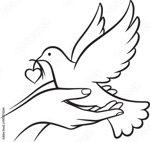 Dove of Peace Holding Heart – Symbol of Love, Care, and Humanity