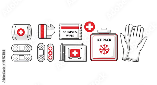First aid kit icons, medical symbols, healthcare illustrations, emergency signs