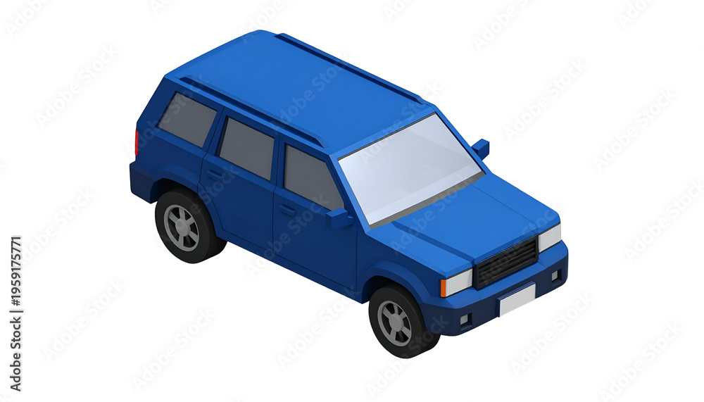 Fototapeta premium Blue isometric SUV illustration, showcasing the vehicle's side, front, and top