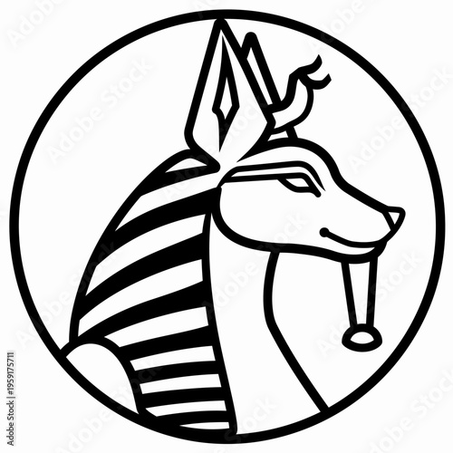Stylized vector illustration of ancient egyptian god anubis in a circle