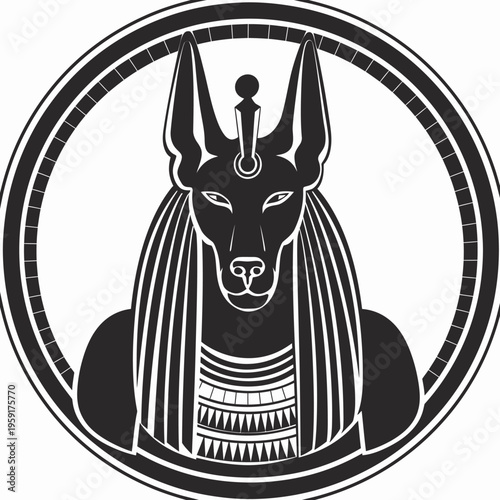 Anubis illustration in a circle frame ancient egyptian deity icon