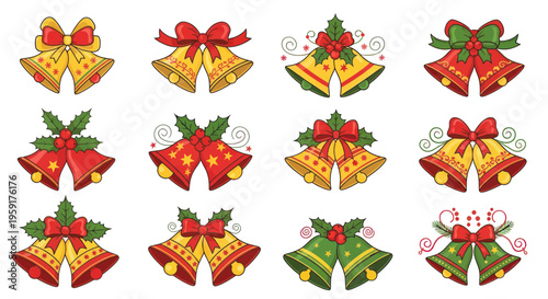 Christmas Bells Collection: Festive Decorations with Holly and Ribbons
