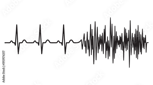 ECG heartbeat, electrocardiogram wave, medical vector illustration, black line art