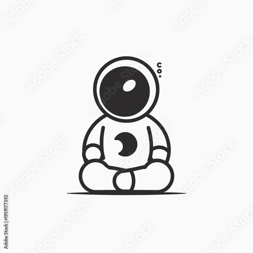 Astronaut meditating in lotus position against white background illustration