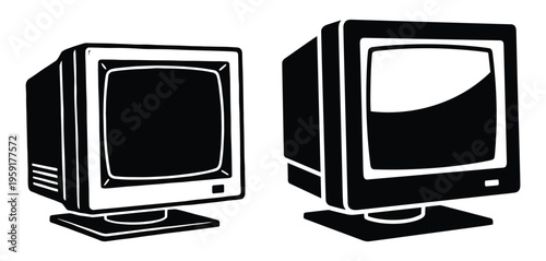 Old school computer monitors vector illustration set retro style technology
