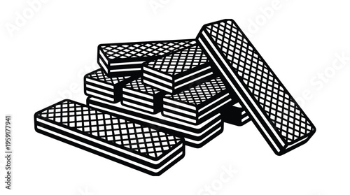 Stack of black and white wafer cookies vector isolated on transparent background