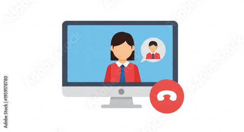 Computer Screen Displaying Video Call with Red End Call Icon.