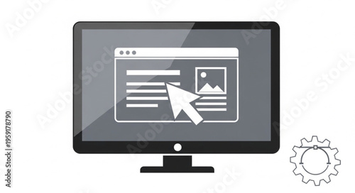 Computer Screen Displaying Website with Cursor and Settings Icon.