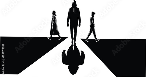 Mystery, Silhouette, Reflection, Shadow, Path, Hoody, Walking, Loneliness, Dark, Person, Urban, Mysterious, Street, Moody, Minimalist,