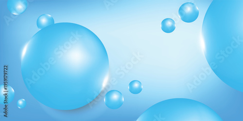 Water bubbles on blue background. Vitamin complex with chemical formula. Health care, medical nutrition. Medical and scientific concepts. 3d realistic vector EPS10