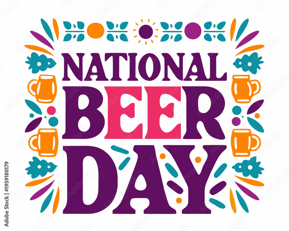 Obraz premium Happy National Beer Day Vector, Bar and Brewery Celebration Graphic