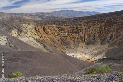 Top‑down view of the volcanic Ubehebe Crater surrounded by desert terrain, Death Valley National Park, California, March 2026.
