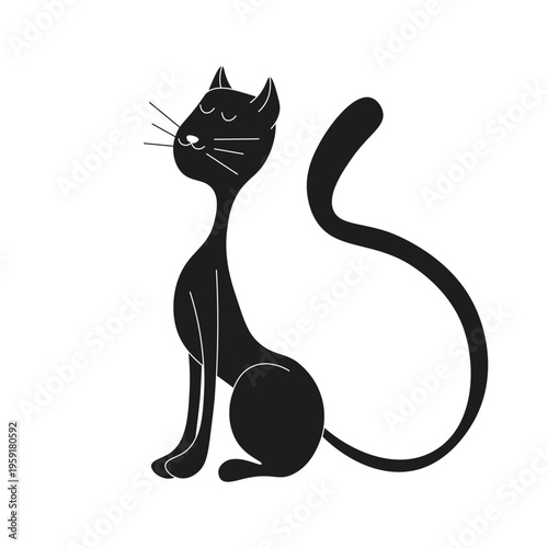 Proud Black Cat design. Vector illustration of beautiful simple Black Cat isolated transparent. Fun child t-shirt print and hoodies decor. Editable stroke EPS 10