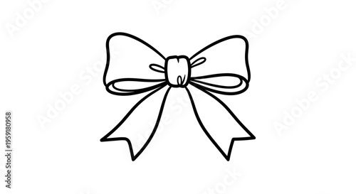 Elegant bow brooch illustration isolated on a white background, featuring simple black outlines and minimalist design