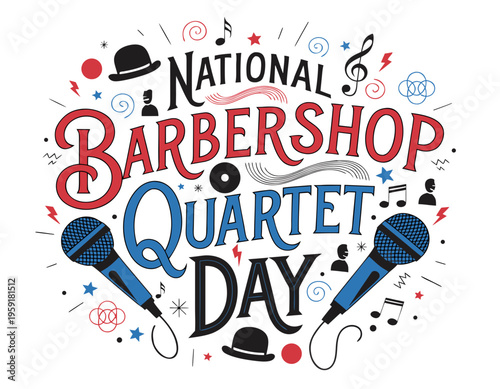 NATIONAL BARBERSHOP QUARTET DAY vector illustration isolated on white background