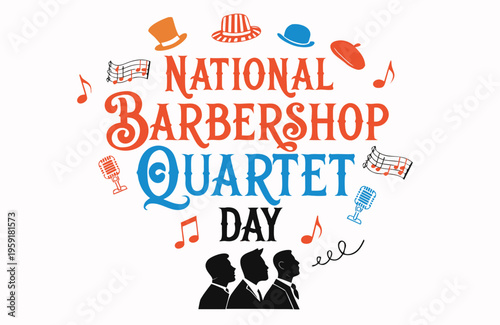 Happy National Barbershop Quartet Day Vector, Male Singers and Music Graphic