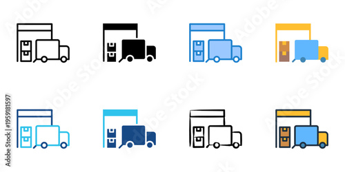 Loading dock icons set multiple style collection. Editable stroke 
