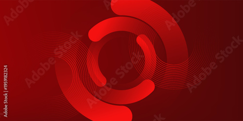 Abstract red banner background. Glowing geometric shapes graphic design. Round elements. Futuristic circle shapes.