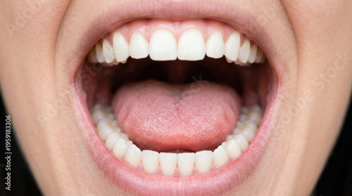 close up of female mouth with braces