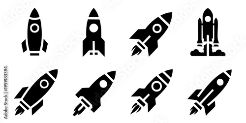 Rockets are launching into space with various designs and trajectories.