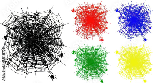 Spiders and Cobwebs Collection: Black, Red, Blue, Green, Yellow Silhouettes