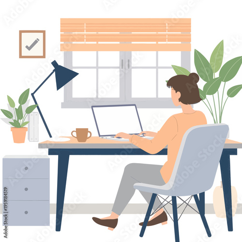 young woman working on laptop