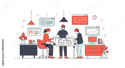 Architects plan a house design with a blue print map at a work office site