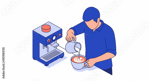 Man Pro Bar Barista Prep Hot Cup Milk Foam Art On Top New Brew In Mug